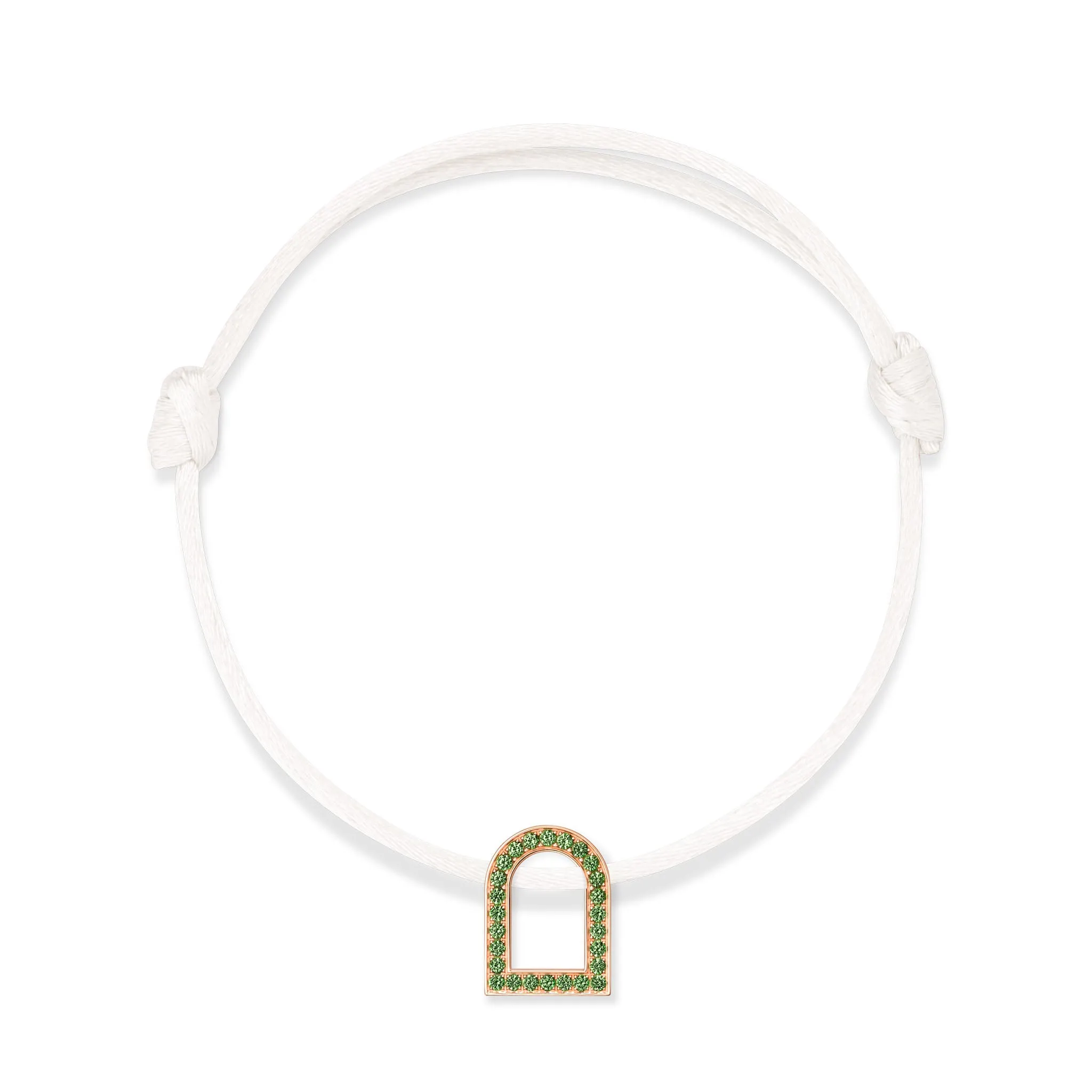 L'Arc Voyage Charm MM, 18k Rose Gold with Galerie Tsavorites on Silk Cord