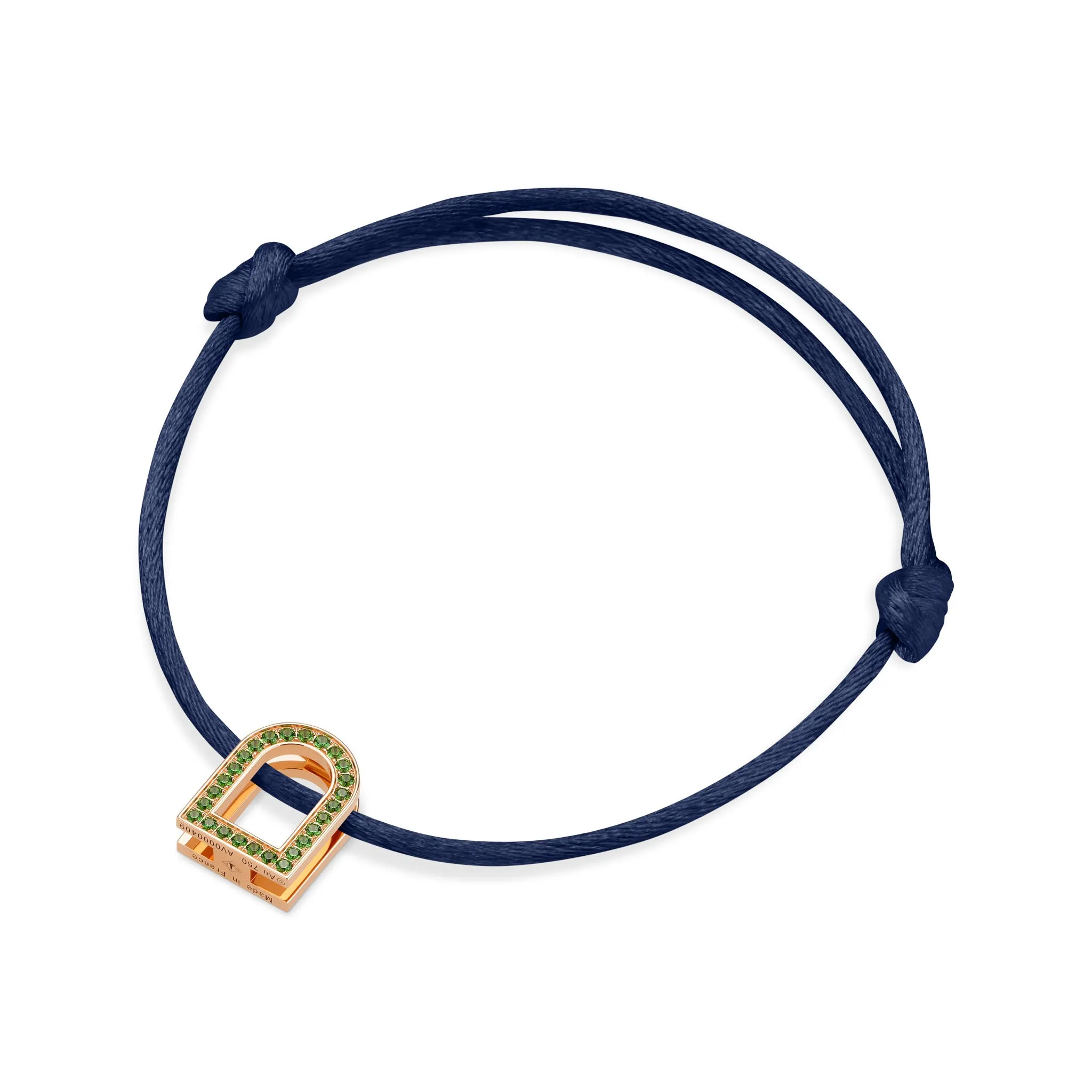 L'Arc Voyage Charm MM, 18k Rose Gold with Galerie Tsavorites on Silk Cord