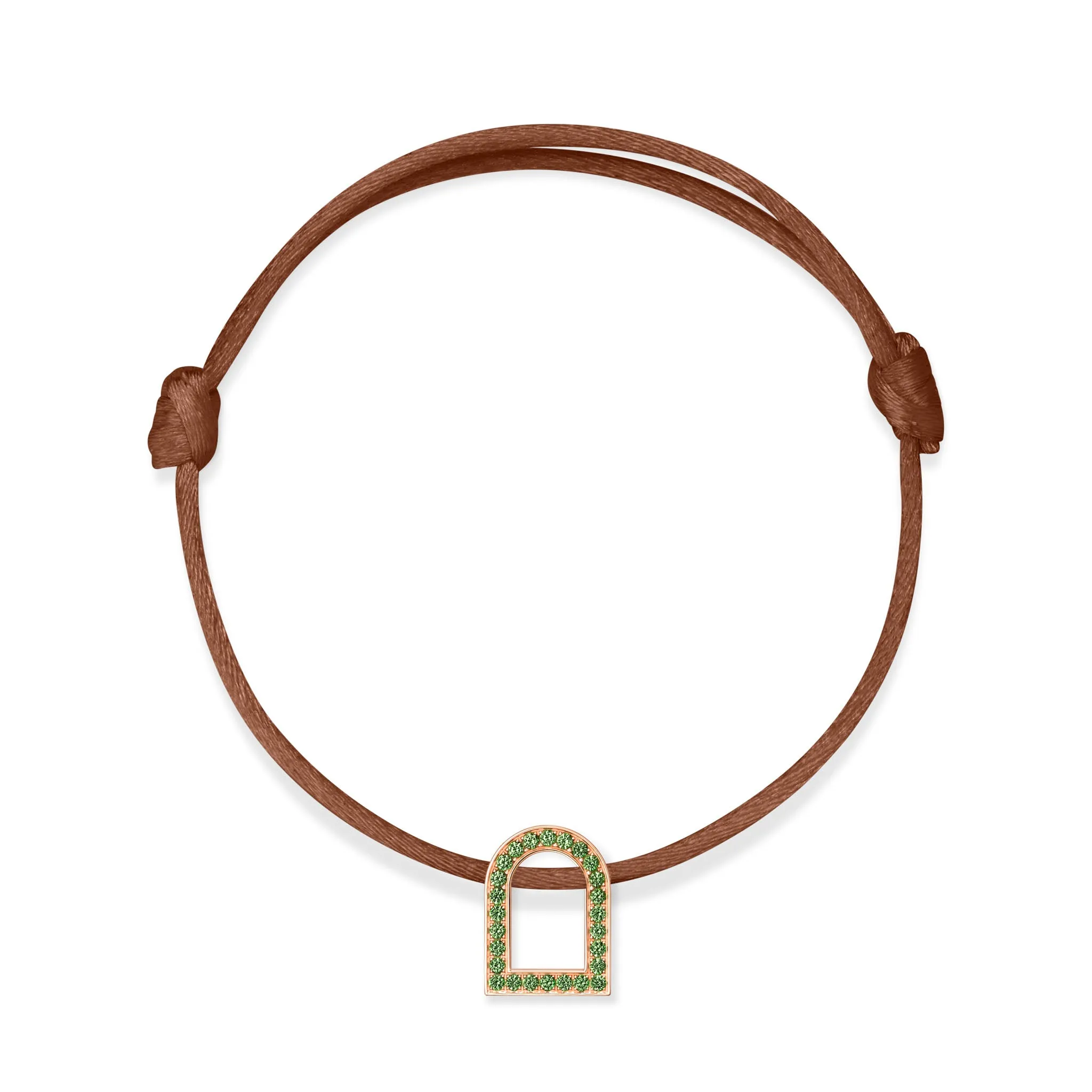 L'Arc Voyage Charm MM, 18k Rose Gold with Galerie Tsavorites on Silk Cord