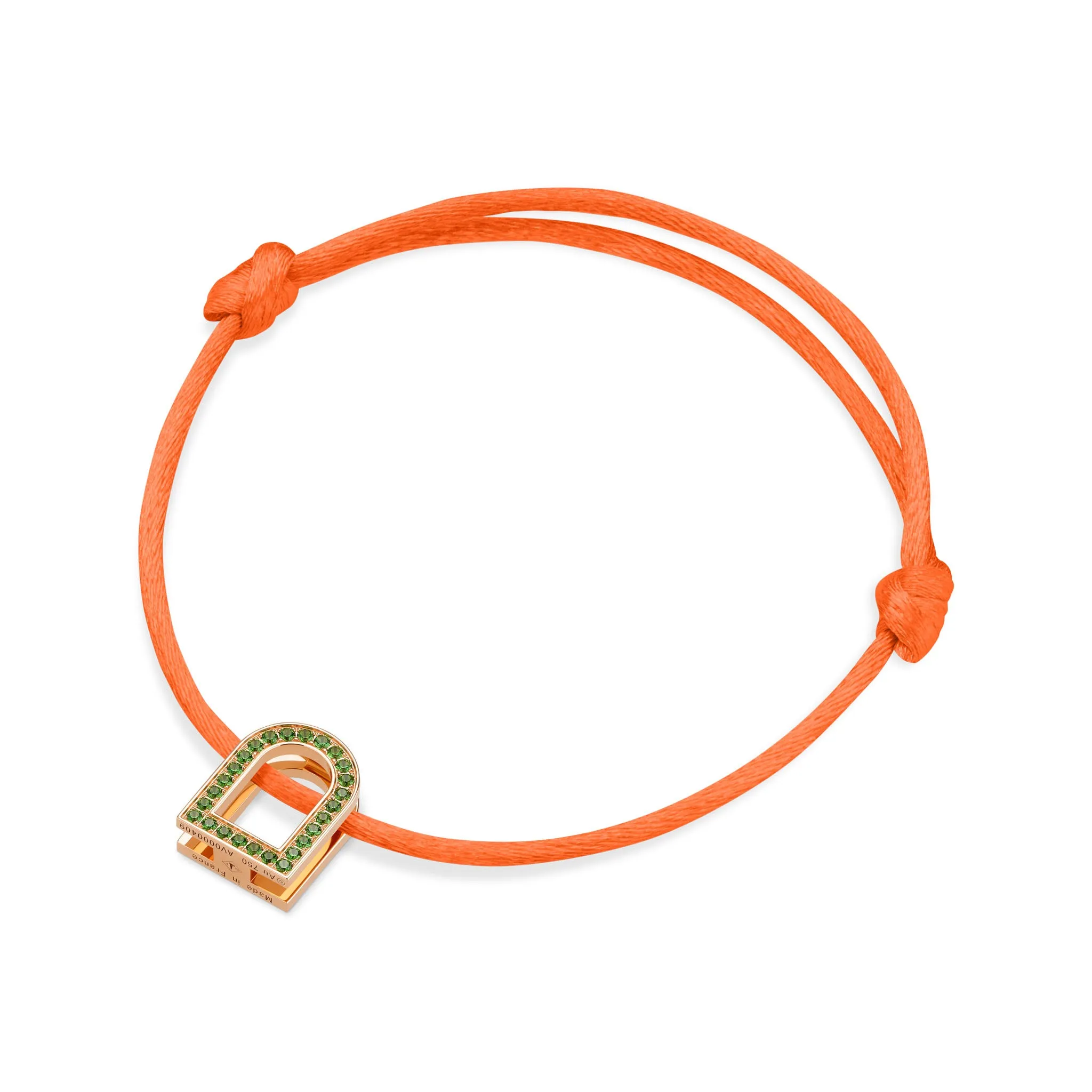 L'Arc Voyage Charm MM, 18k Rose Gold with Galerie Tsavorites on Silk Cord