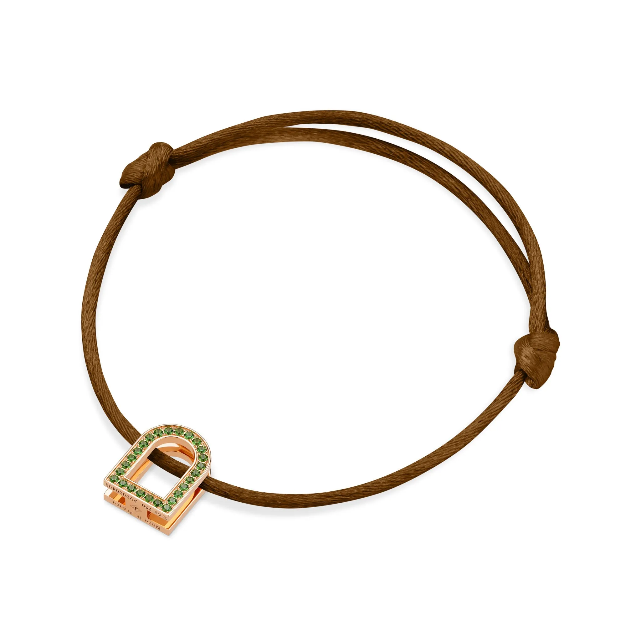 L'Arc Voyage Charm MM, 18k Rose Gold with Galerie Tsavorites on Silk Cord