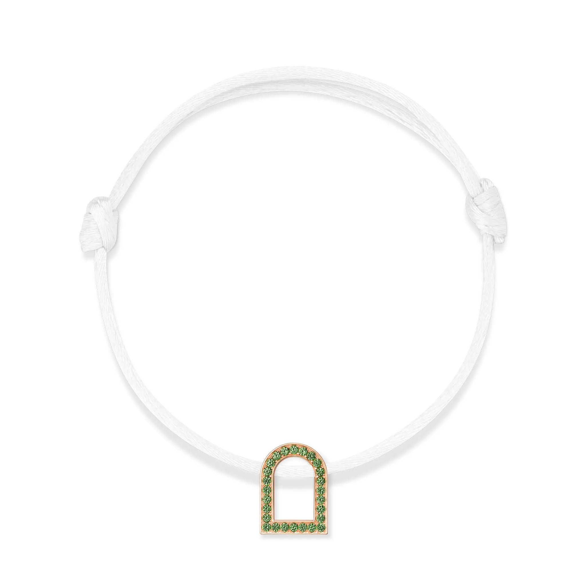 L'Arc Voyage Charm MM, 18k Rose Gold with Galerie Tsavorites on Silk Cord