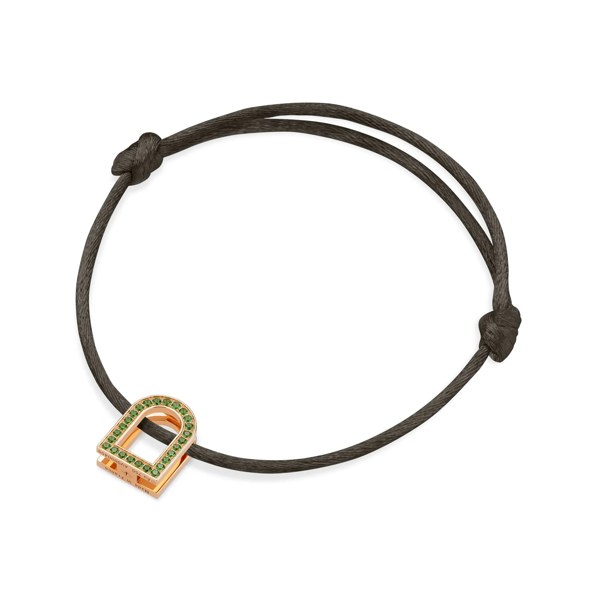 L'Arc Voyage Charm MM, 18k Rose Gold with Galerie Tsavorites on Silk Cord