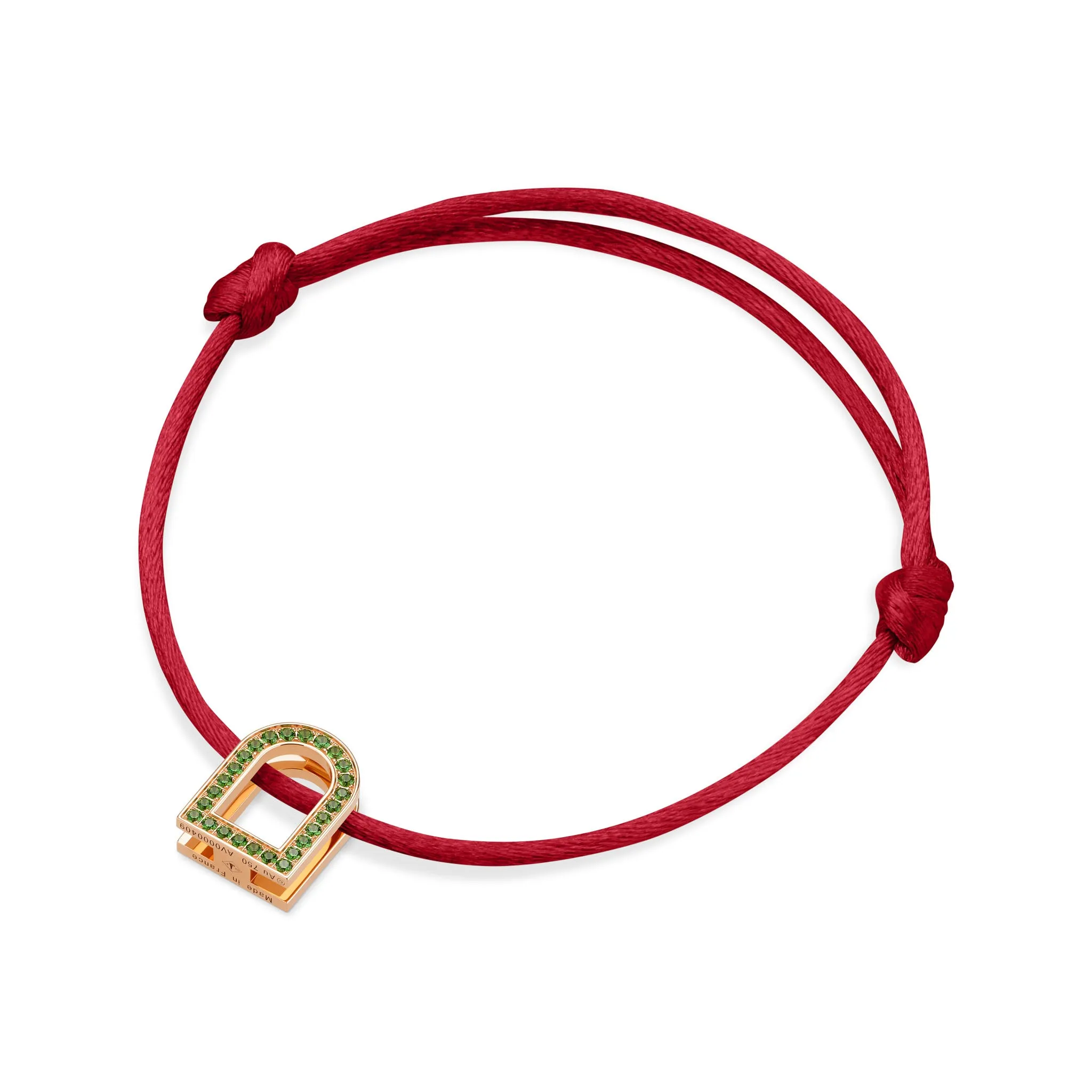 L'Arc Voyage Charm MM, 18k Rose Gold with Galerie Tsavorites on Silk Cord