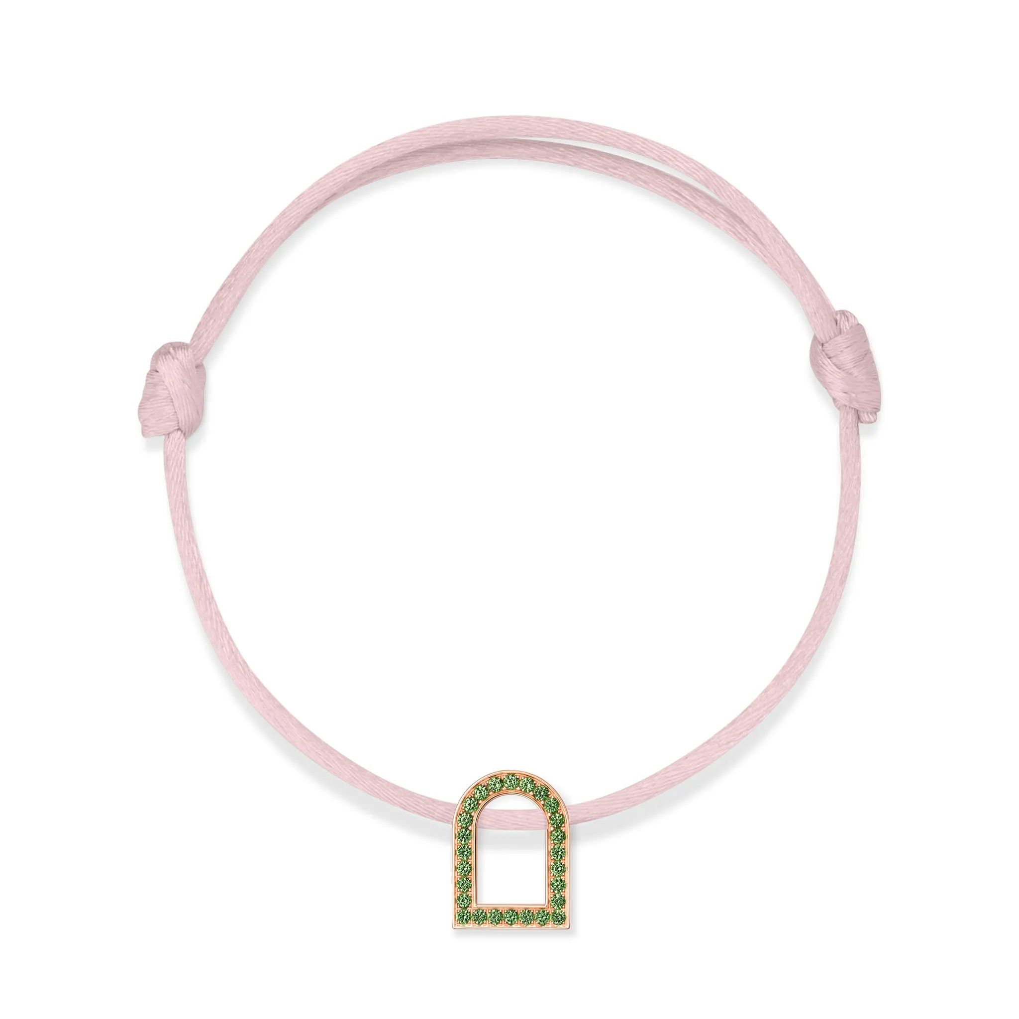 L'Arc Voyage Charm MM, 18k Rose Gold with Galerie Tsavorites on Silk Cord