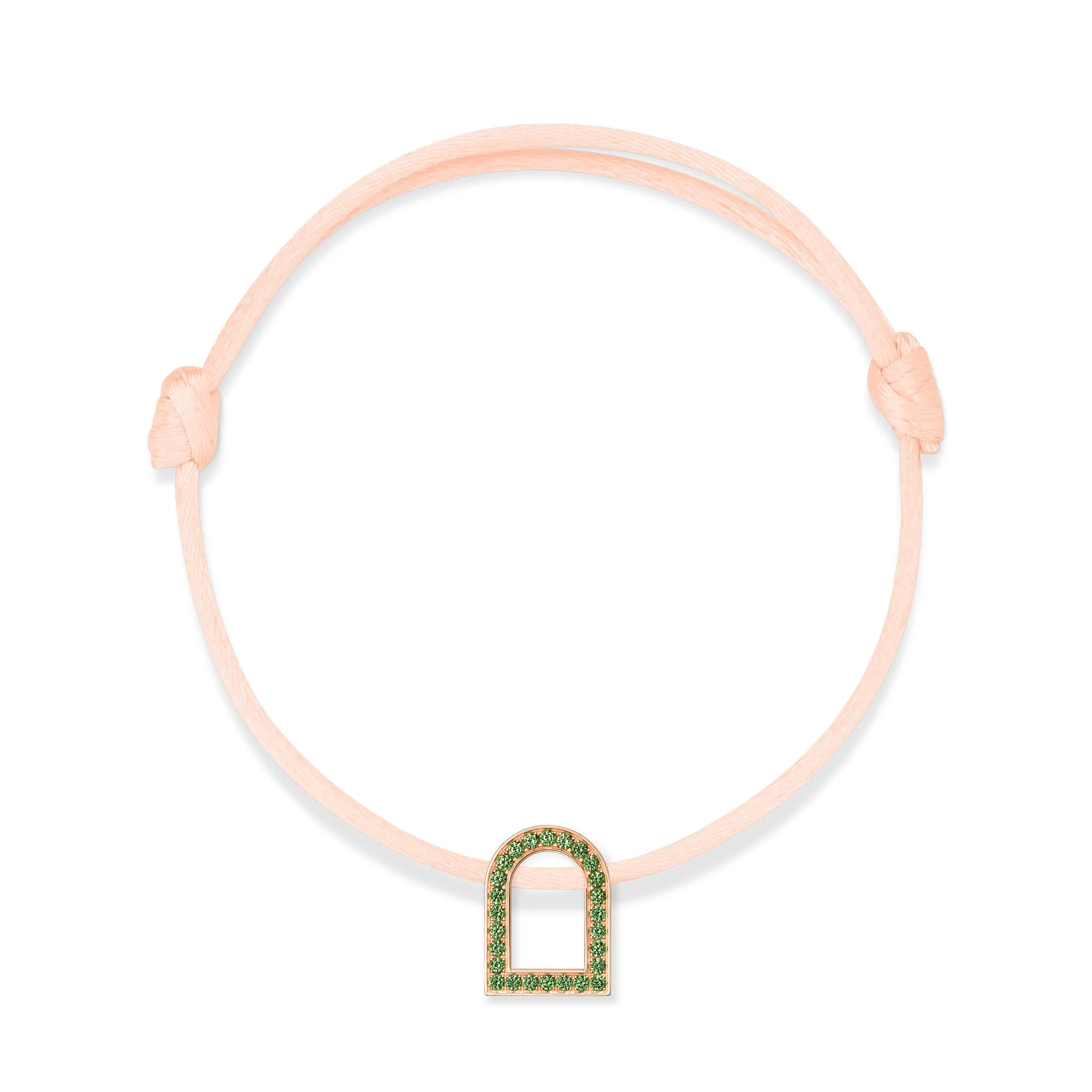L'Arc Voyage Charm MM, 18k Rose Gold with Galerie Tsavorites on Silk Cord