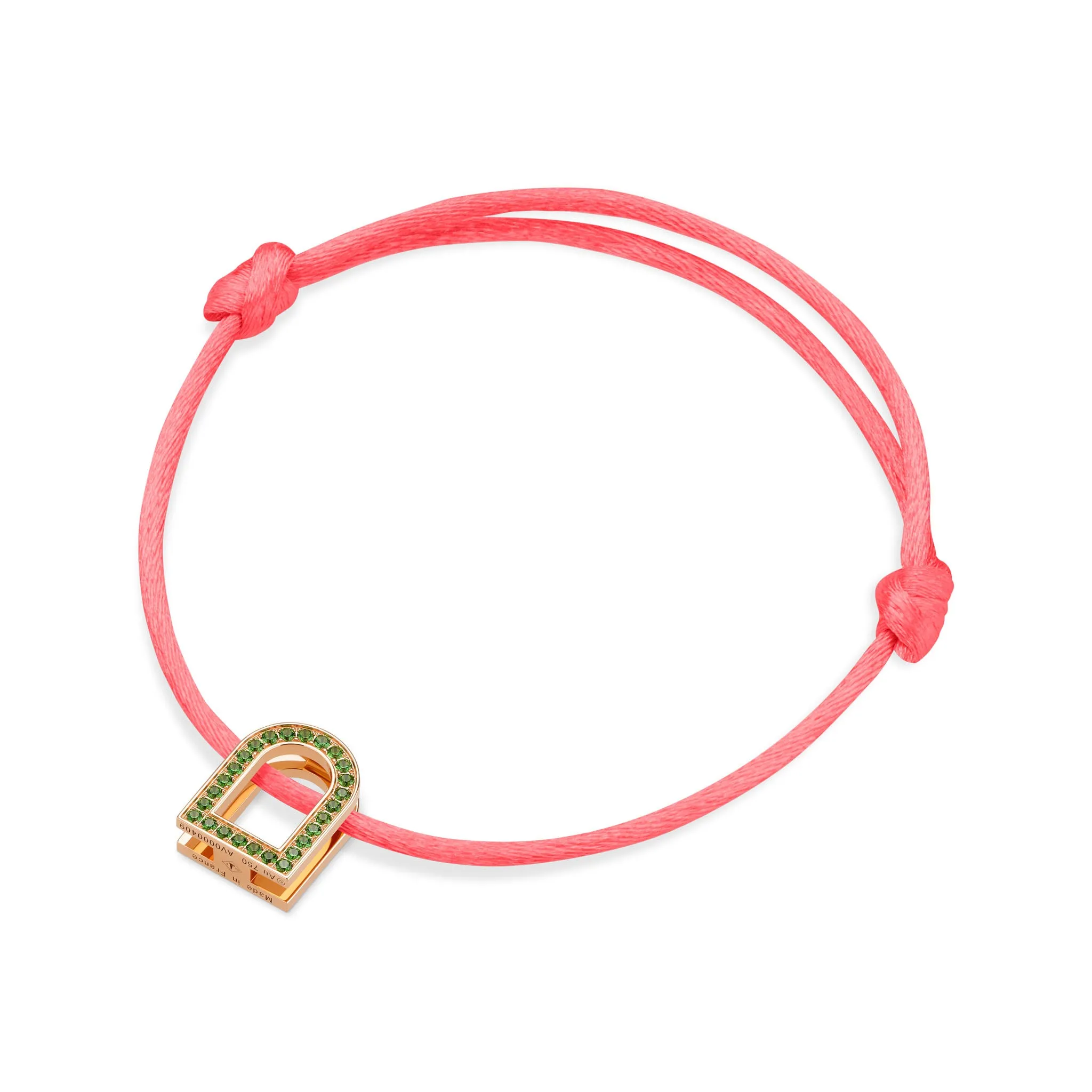 L'Arc Voyage Charm MM, 18k Rose Gold with Galerie Tsavorites on Silk Cord