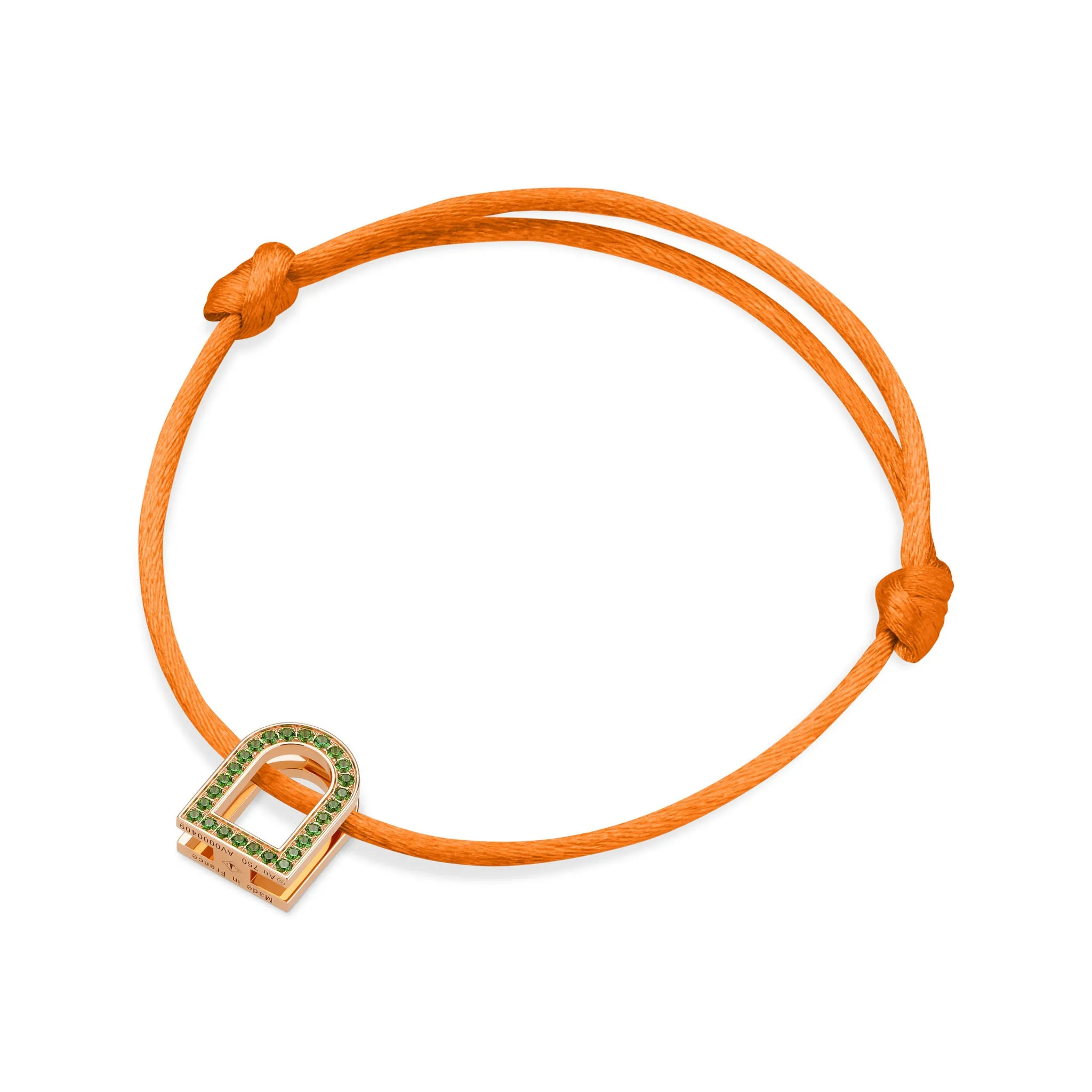L'Arc Voyage Charm MM, 18k Rose Gold with Galerie Tsavorites on Silk Cord
