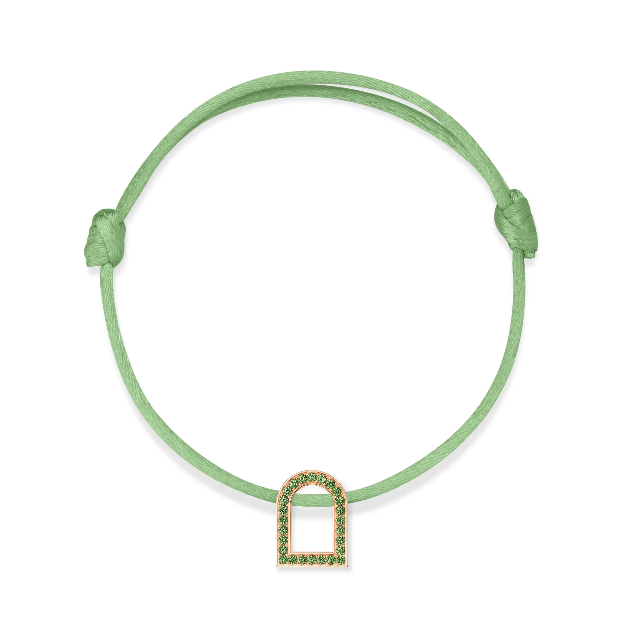 L'Arc Voyage Charm MM, 18k Rose Gold with Galerie Tsavorites on Silk Cord