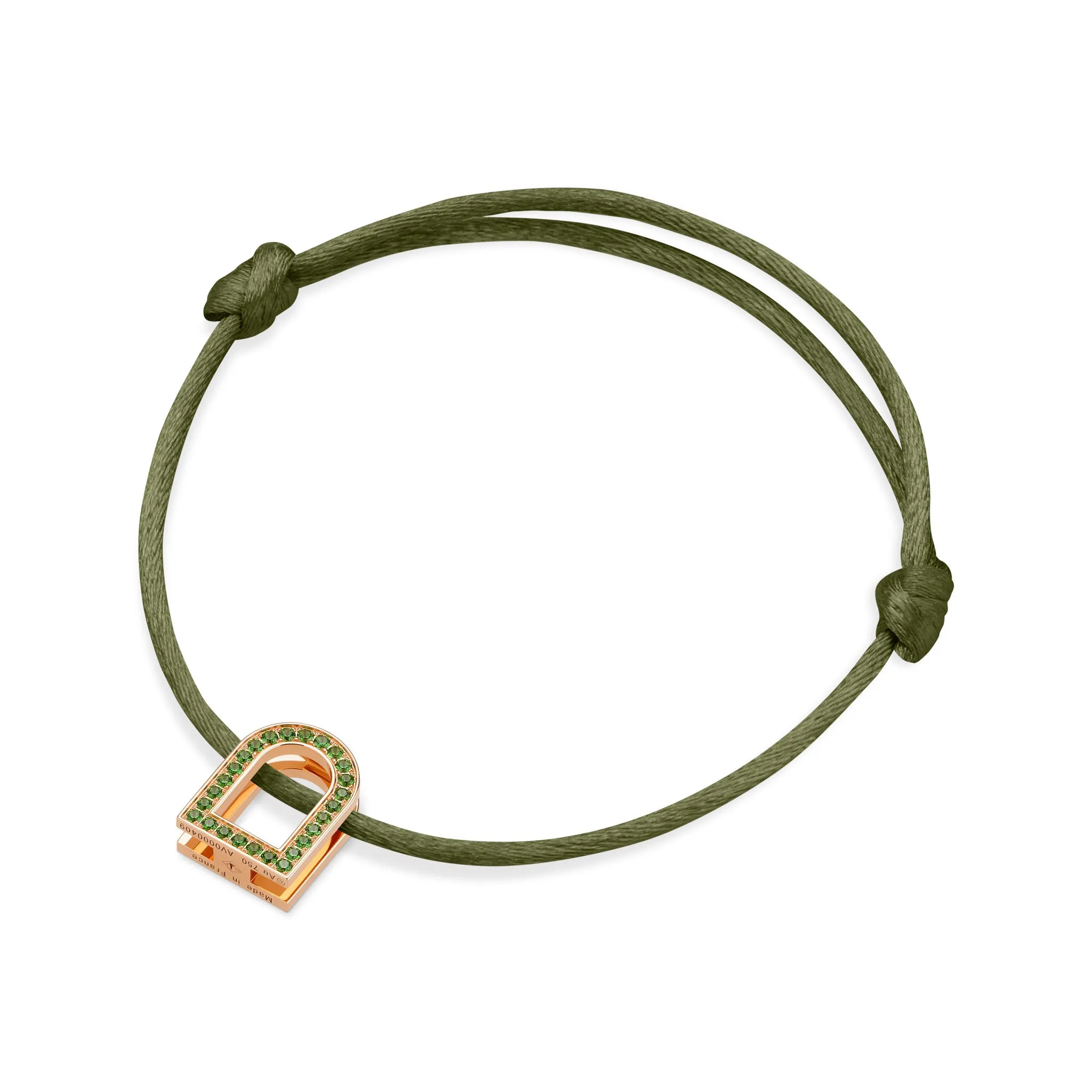 L'Arc Voyage Charm MM, 18k Rose Gold with Galerie Tsavorites on Silk Cord