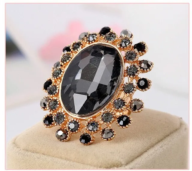 Large Gemstone Zircon Ring Women's Wedding Flower Jewelry