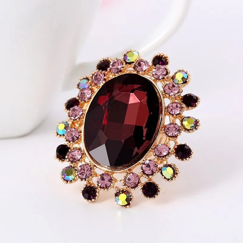 Large Gemstone Zircon Ring Women's Wedding Flower Jewelry