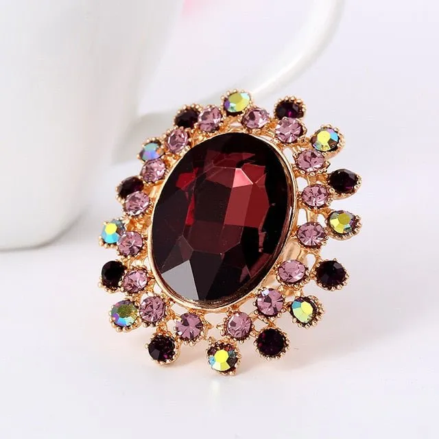 Large Gemstone Zircon Ring Women's Wedding Flower Jewelry