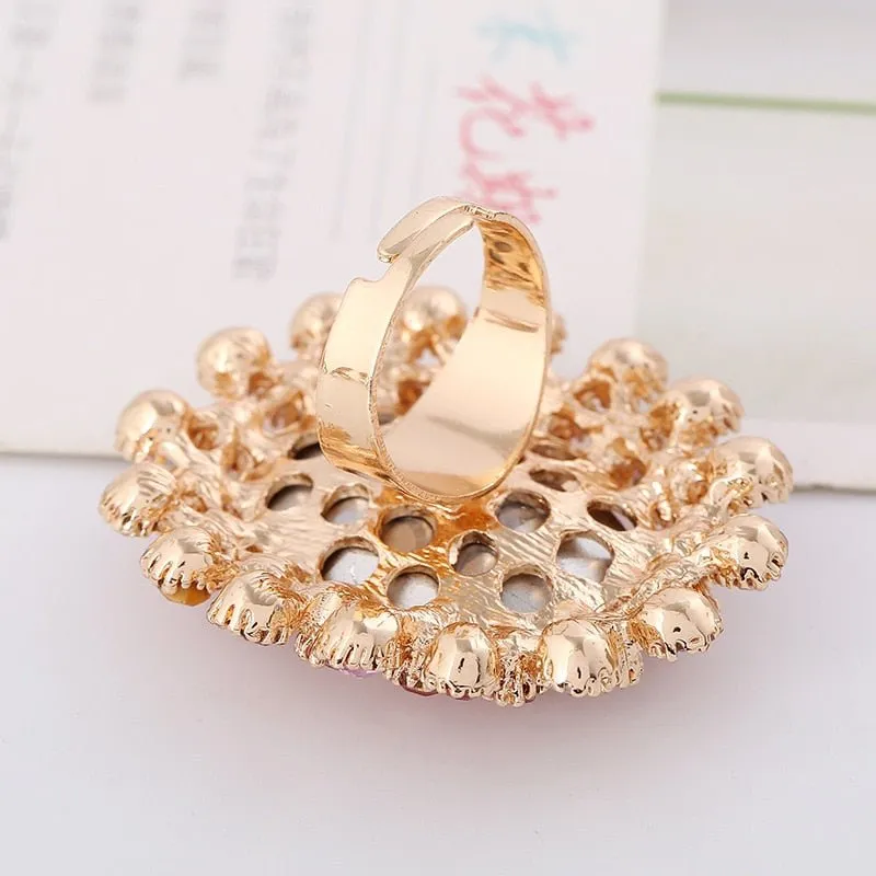 Large Gemstone Zircon Ring Women's Wedding Flower Jewelry