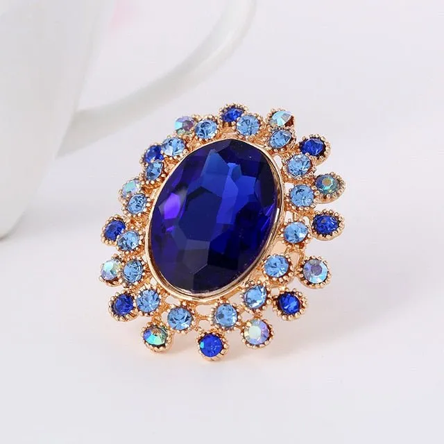 Large Gemstone Zircon Ring Women's Wedding Flower Jewelry