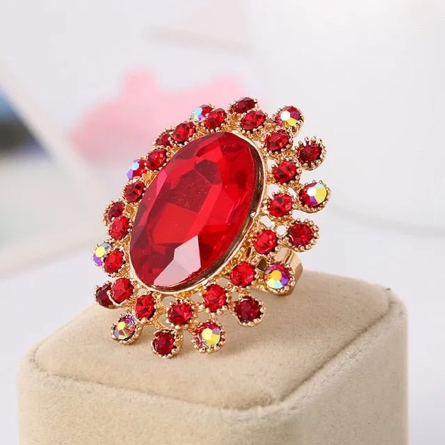 Large Gemstone Zircon Ring Women's Wedding Flower Jewelry