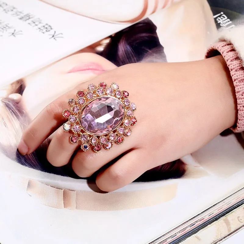 Large Gemstone Zircon Ring Women's Wedding Flower Jewelry