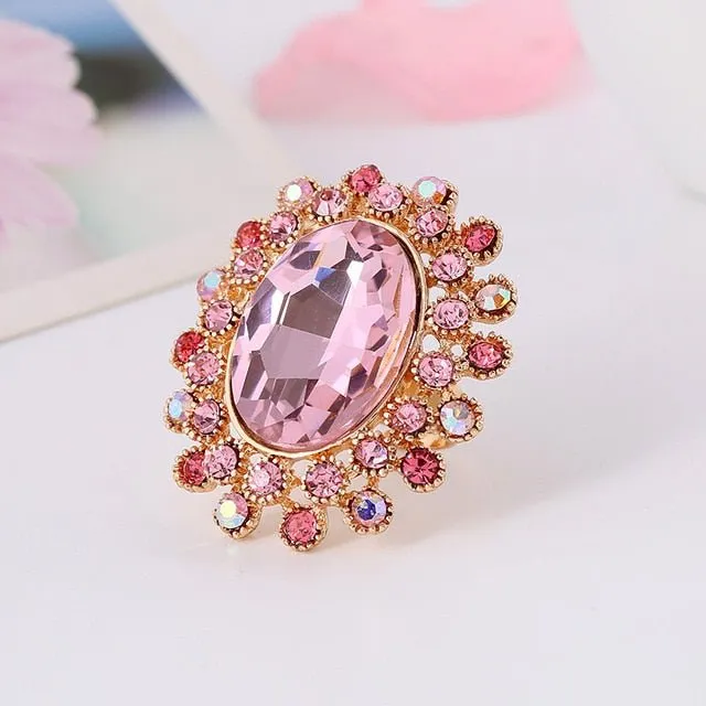 Large Gemstone Zircon Ring Women's Wedding Flower Jewelry