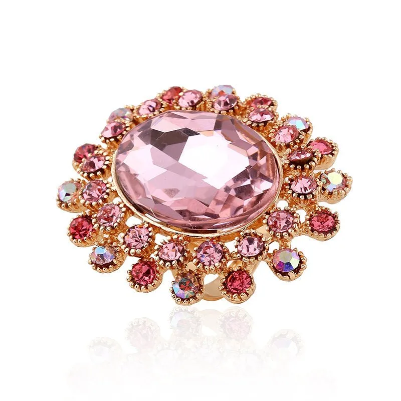 Large Gemstone Zircon Ring Women's Wedding Flower Jewelry