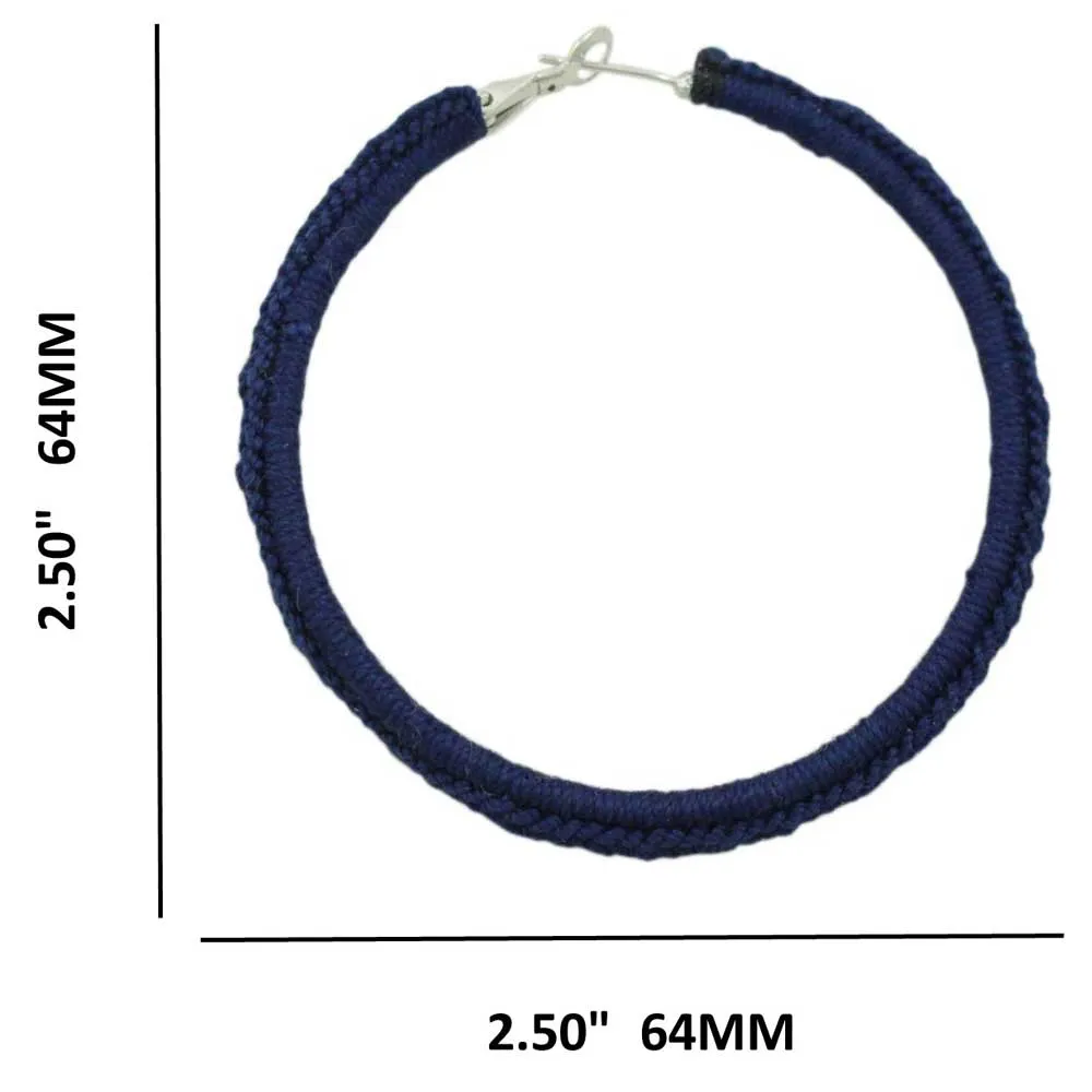 Large Navy Blue Crochet Hoop Pierced Earring - STXE15