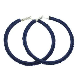 Large Navy Blue Crochet Hoop Pierced Earring - STXE15