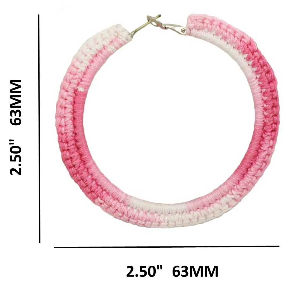 Large Pink and White Crochet Hoop Pierced Earring - STXE04