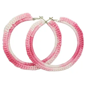 Large Pink and White Crochet Hoop Pierced Earring - STXE04