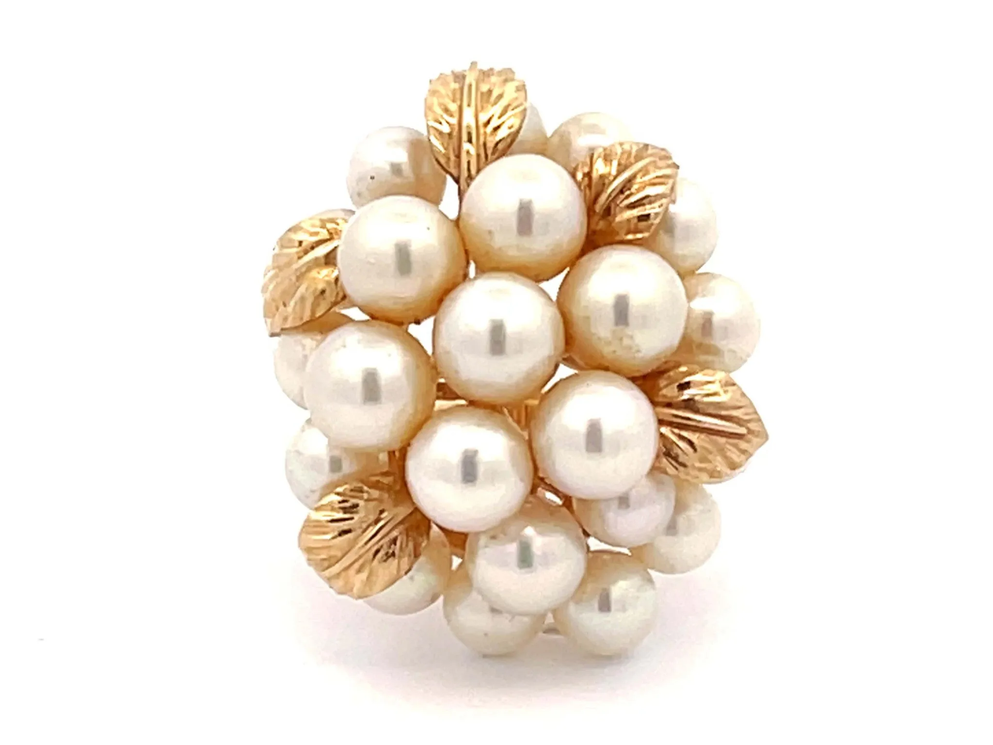 Large Vintage Pearl Cluster Ring in 14k Yellow Gold