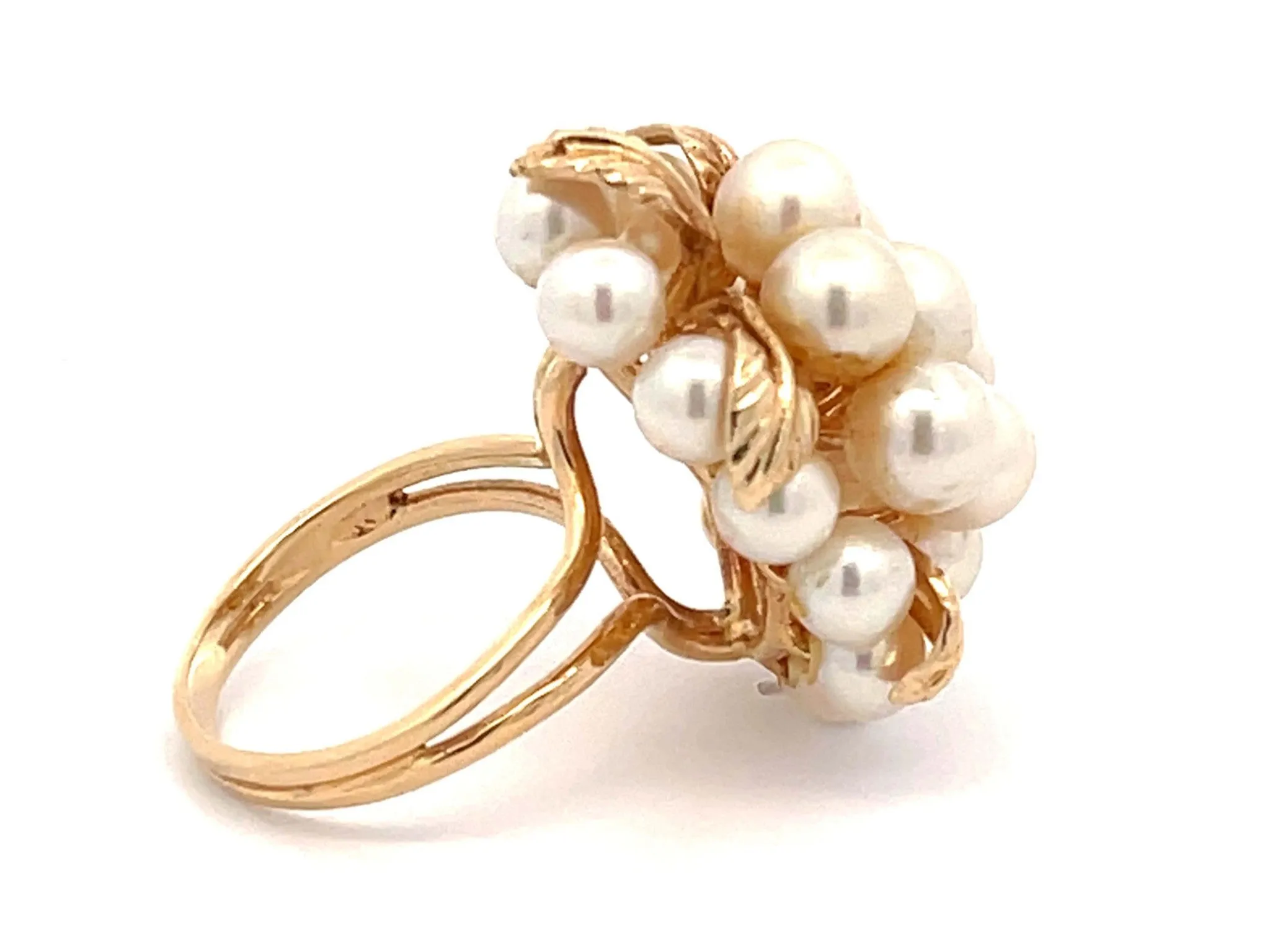 Large Vintage Pearl Cluster Ring in 14k Yellow Gold