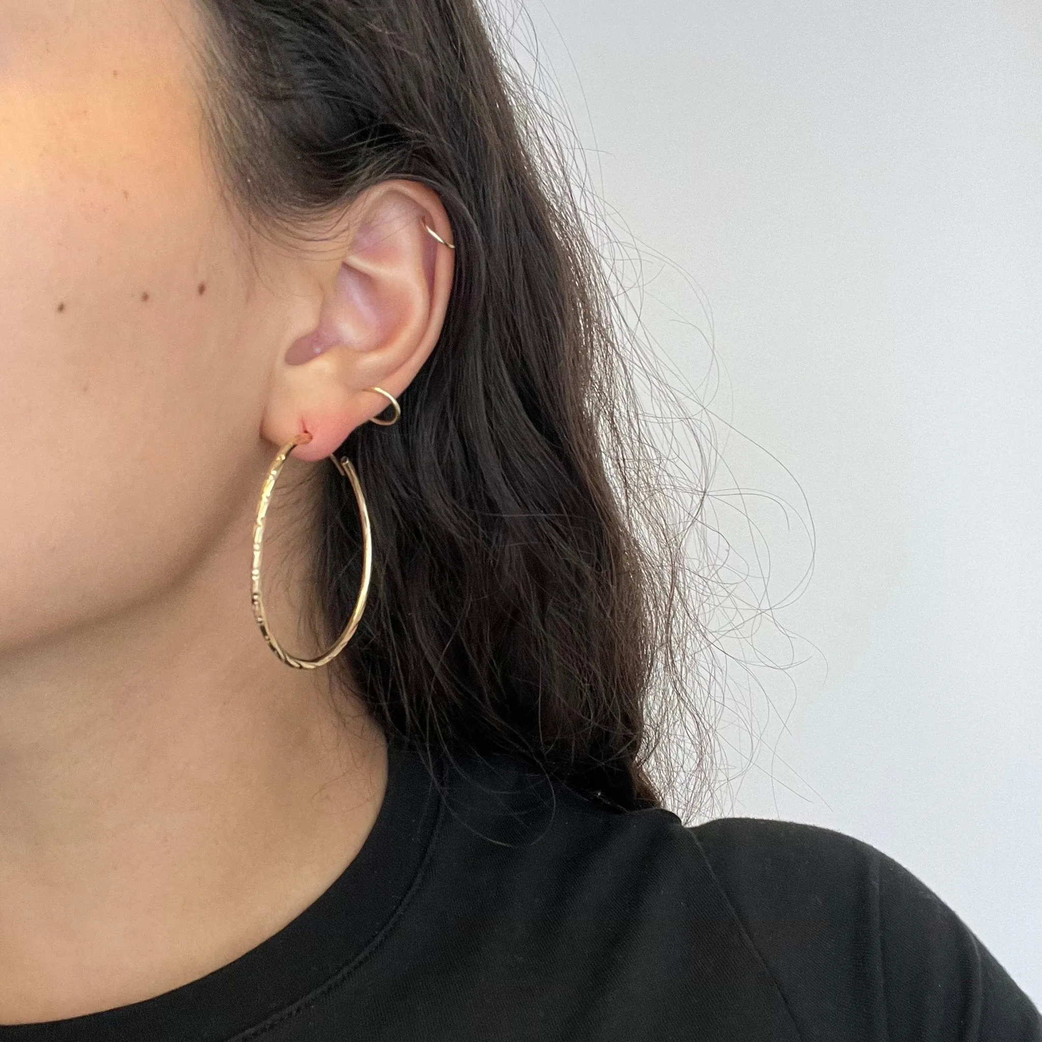 Large Vintage Textured Skinny Hoop Earrings
