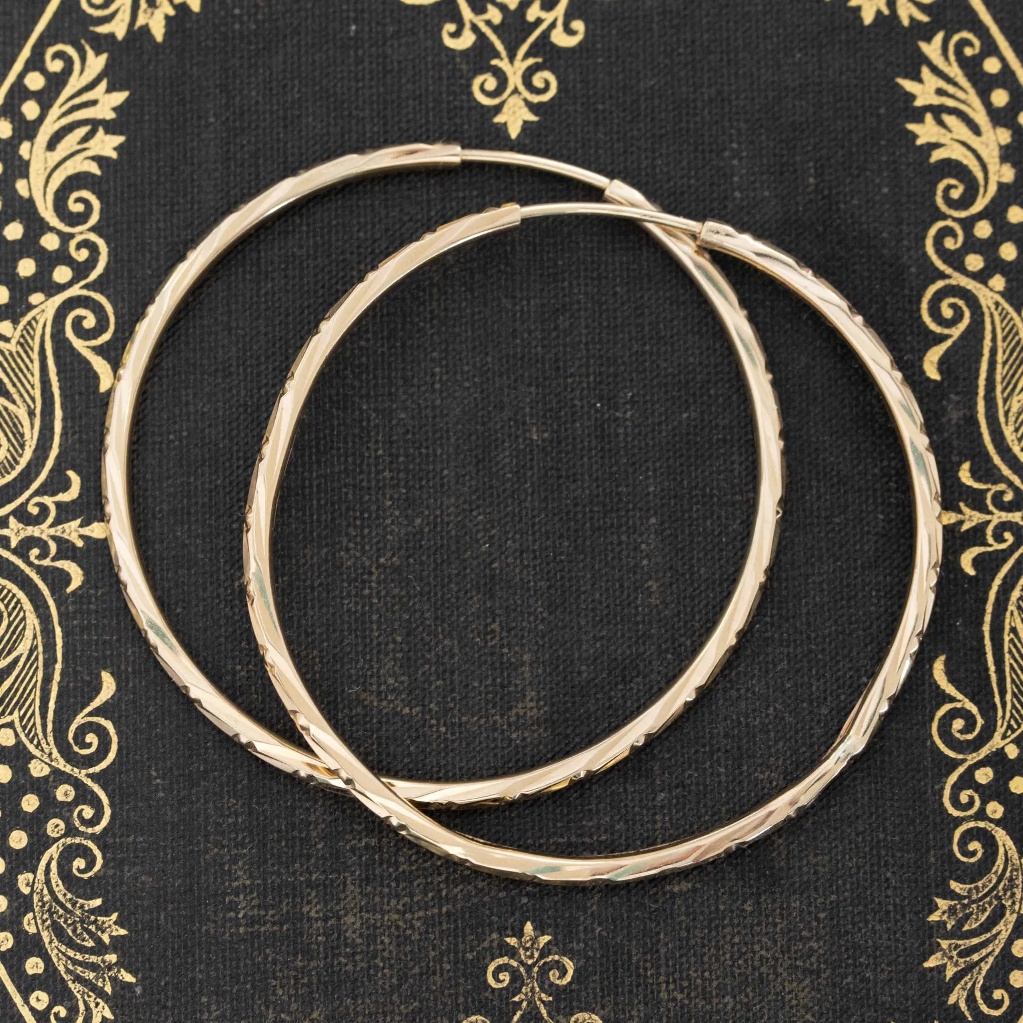 Large Vintage Textured Skinny Hoop Earrings