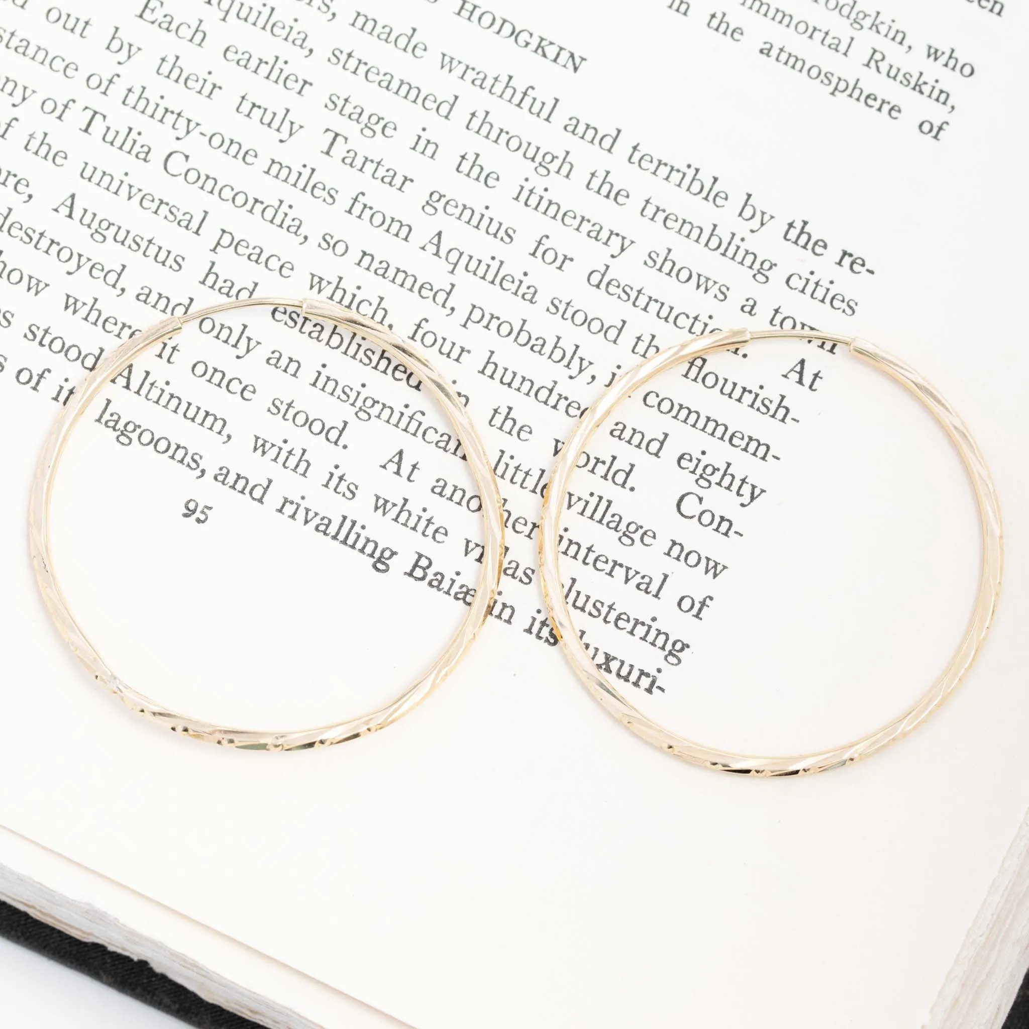 Large Vintage Textured Skinny Hoop Earrings