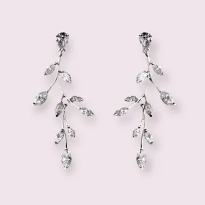 Leaf Vines Drop Bridal Earrings, Cubic Zirconia Wedding Earrings
