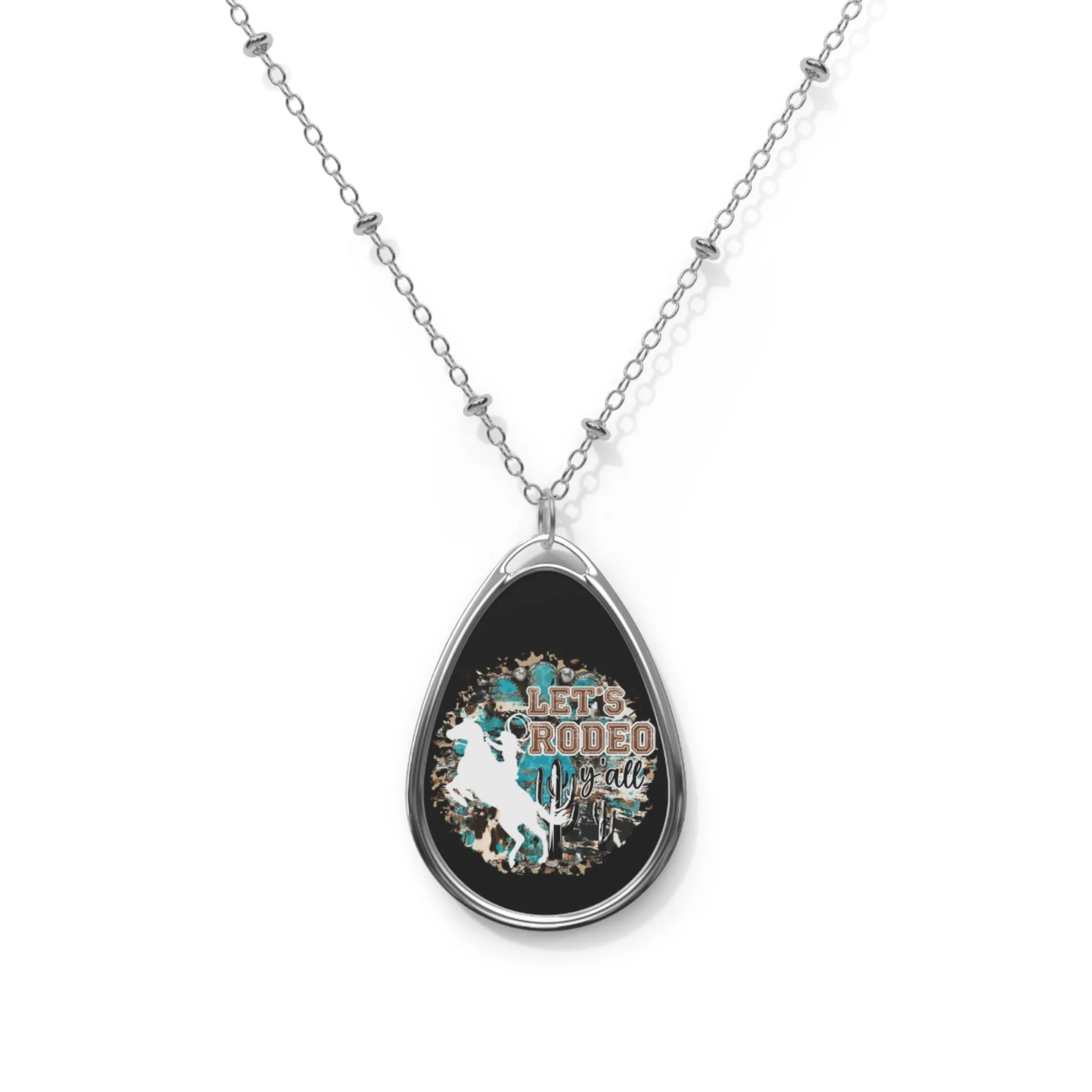 Let's Rodeo Necklace, Rodeo, Cowgirl, Pendant, Oval Necklace