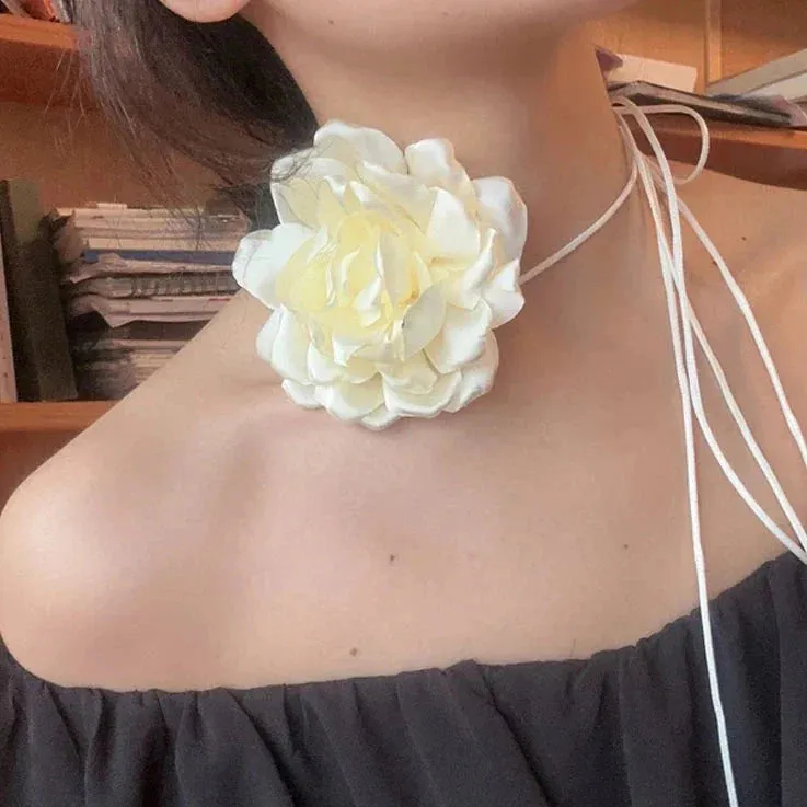 Linea Big Flower Corsage Chocker Necklaces - 4 Colors