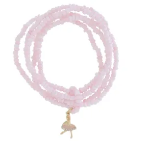Lt Pink Beaded Bracelet Set w/Ballerina Charm
