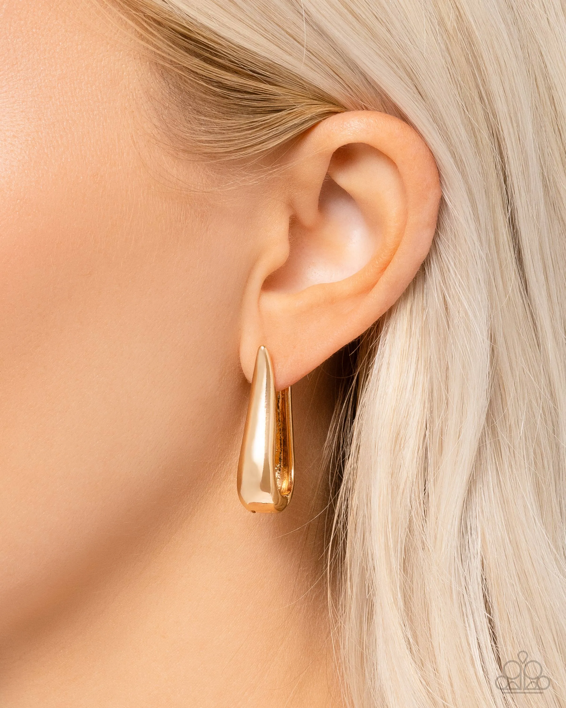 Malibu On My Mind - Gold - Harp-Shaped Paparazzi Hinge Hoop Earrings - October 2024 Possible Pop-Up Shop Exclusive