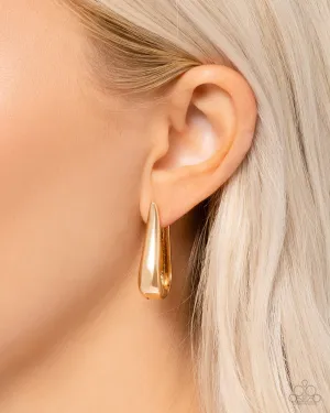 Malibu On My Mind - Gold - Harp-Shaped Paparazzi Hinge Hoop Earrings - October 2024 Possible Pop-Up Shop Exclusive