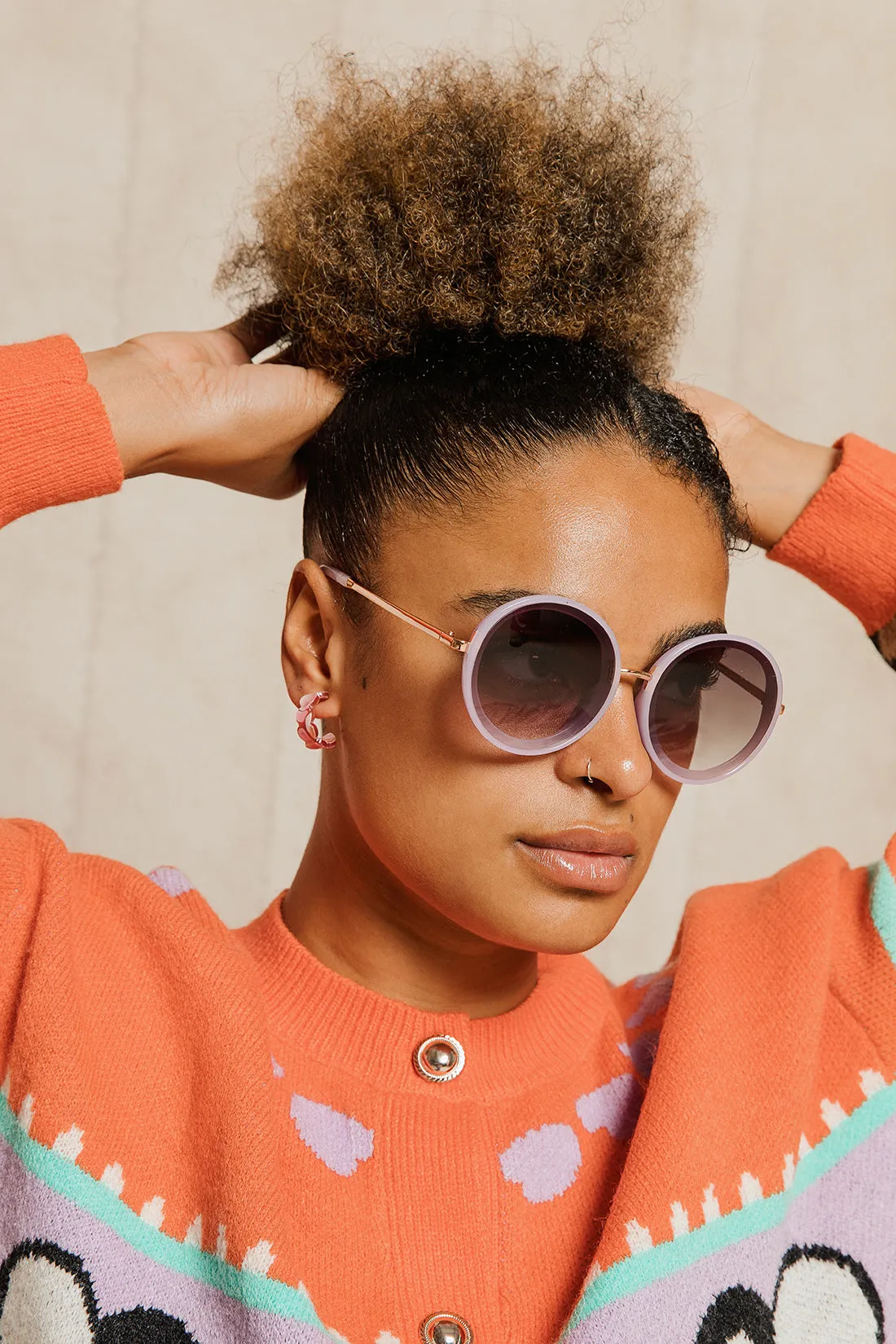 Marbled Wavy Acetate Pink Hoop Earrings