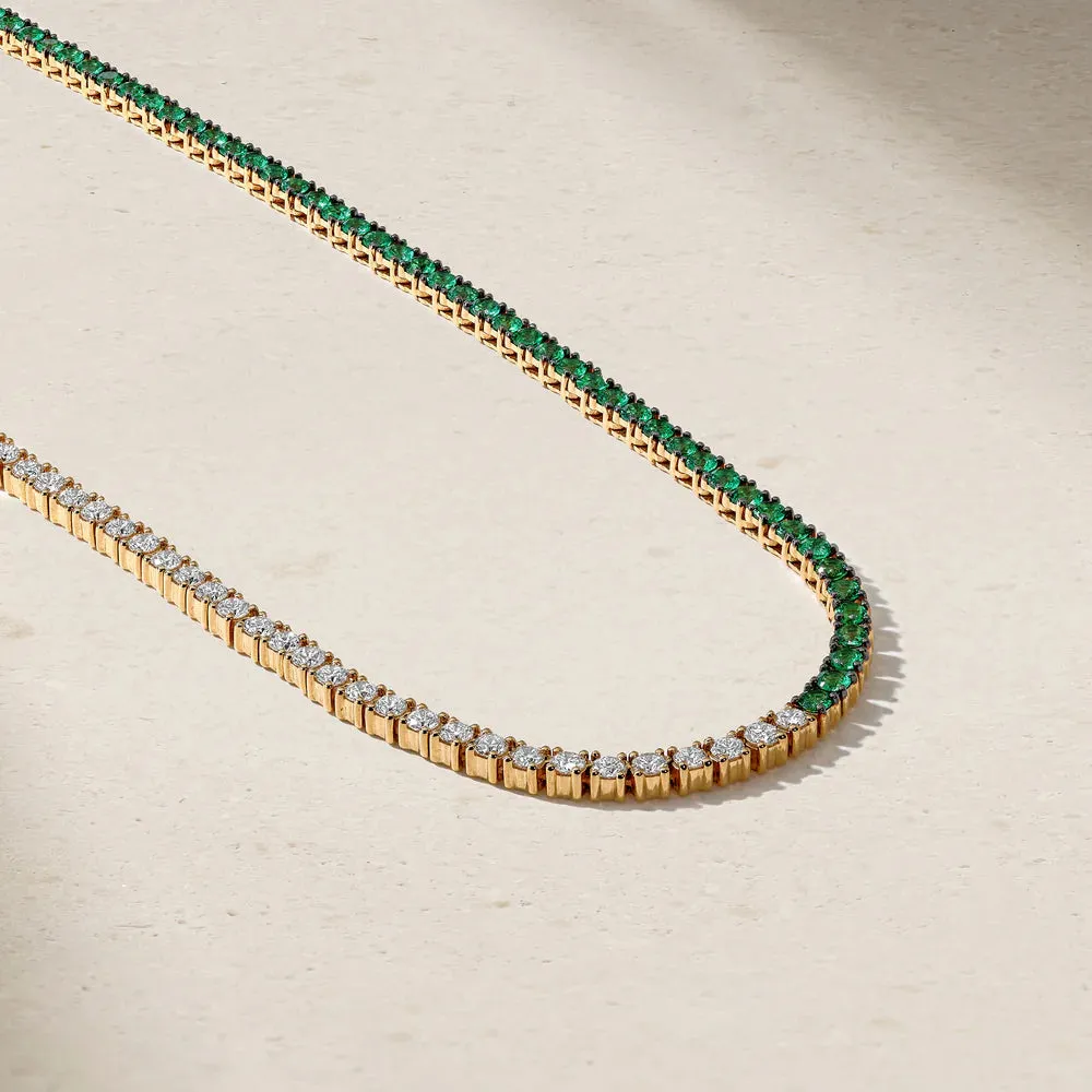 Mark Henry 18k Yellow Gold Half Emerald and Half Diamond Tennis Necklace