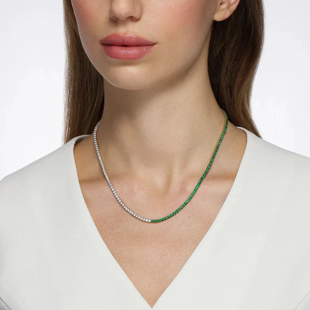 Mark Henry 18k Yellow Gold Half Emerald and Half Diamond Tennis Necklace