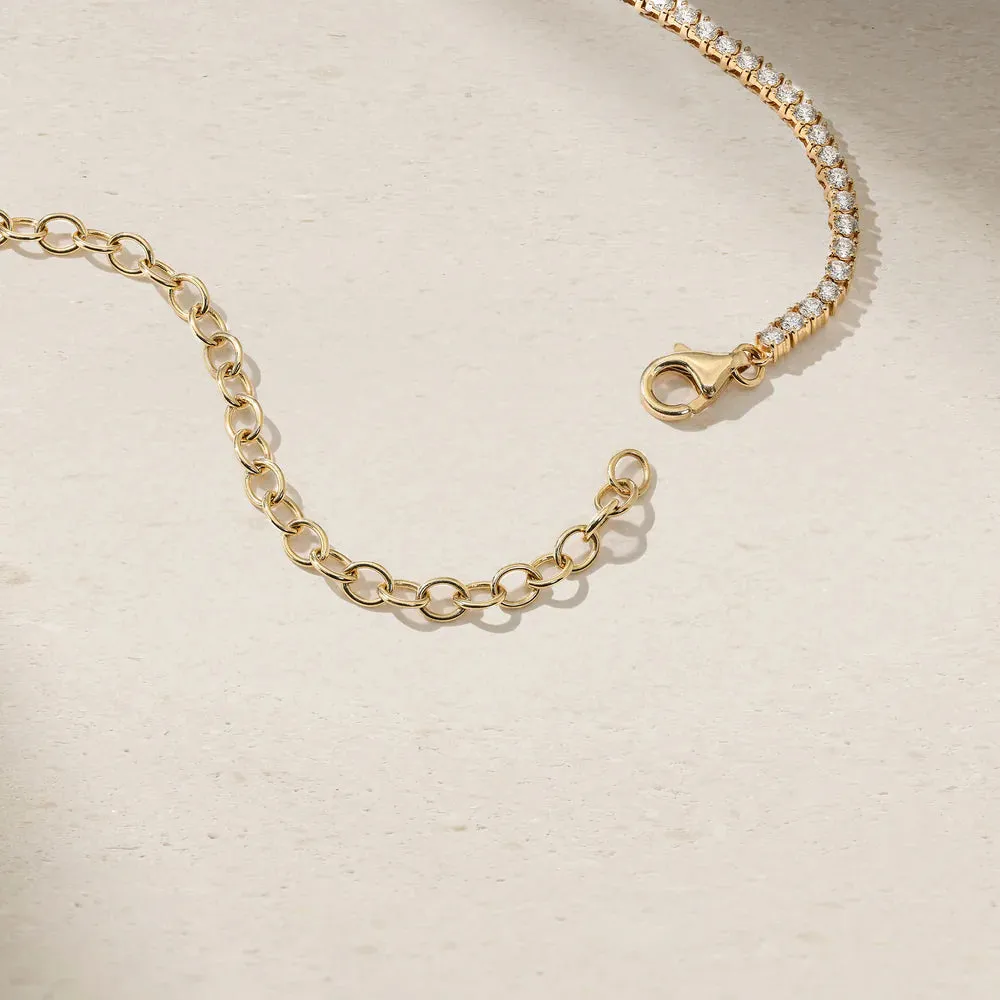 Mark Henry 18k Yellow Gold Half Emerald and Half Diamond Tennis Necklace