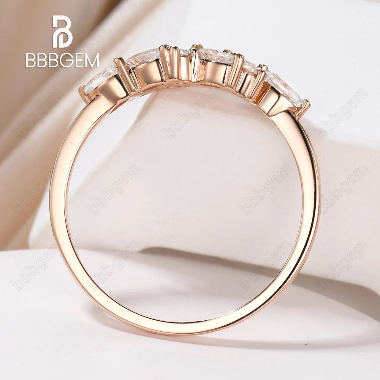 Marquise Round Moissanite Bridal Wedding Band Jewelry Gift for Her Cluster Moissanite Rose Gold Band