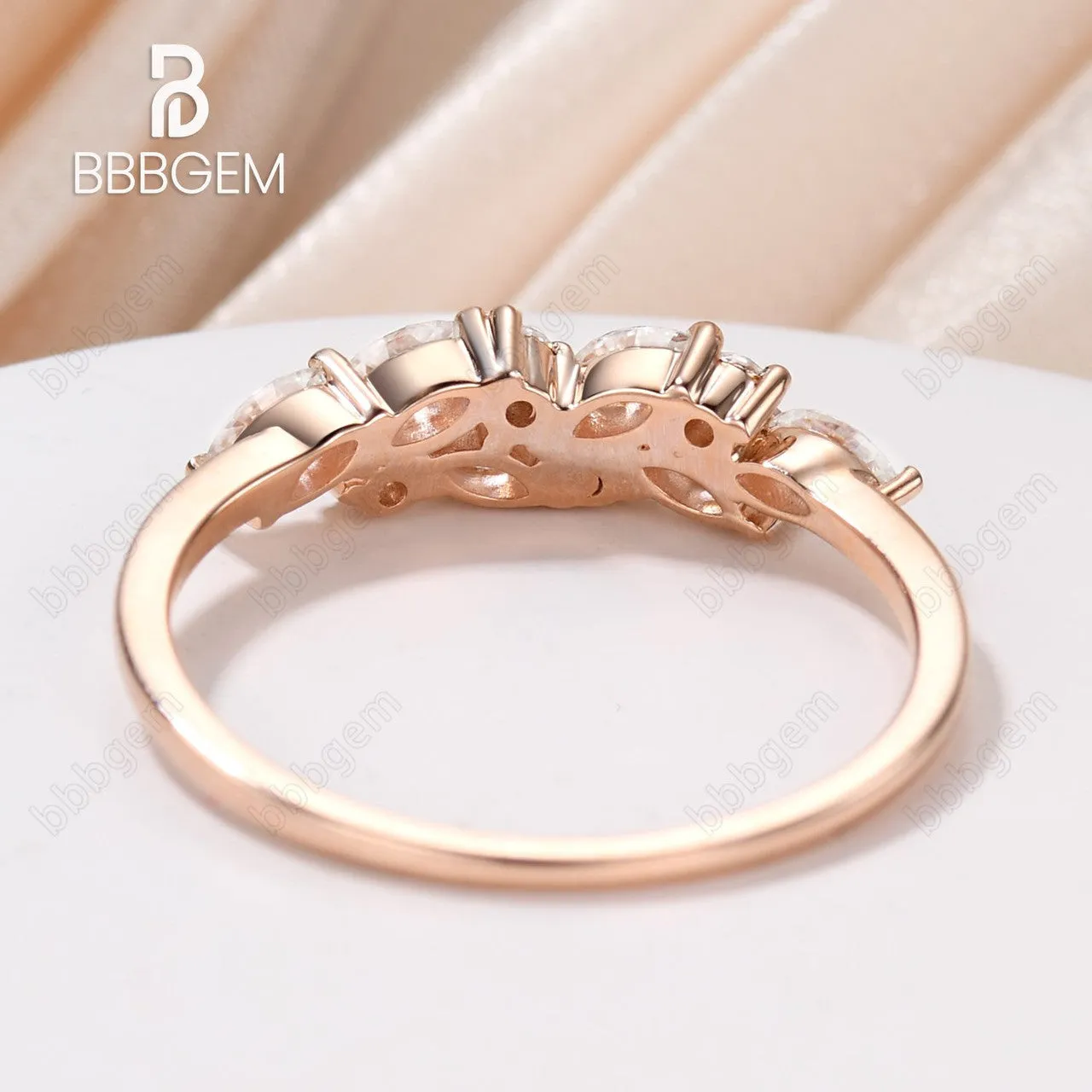 Marquise Round Moissanite Bridal Wedding Band Jewelry Gift for Her Cluster Moissanite Rose Gold Band
