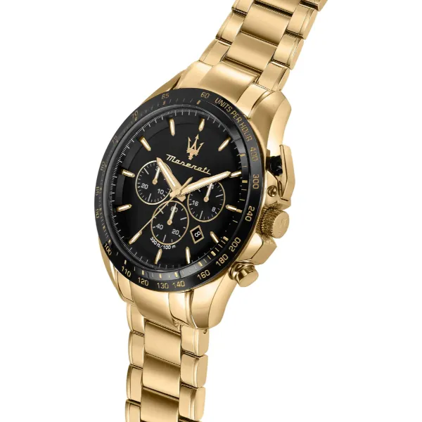 Maserati Traguardo Gold Stainless Steel Black Dial Quartz Watch for Gents - R8873612041