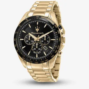 Maserati Traguardo Gold Stainless Steel Black Dial Quartz Watch for Gents - R8873612041
