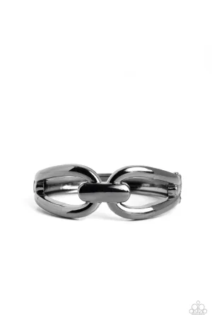 Mechanic Masquerade - Black - Gunmetal Paparazzi Hinge Bracelet