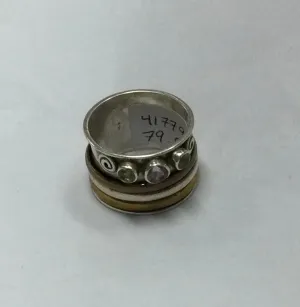 Meditation Ring, Size 6-7, Silver with Trimetal Rings, Crystals