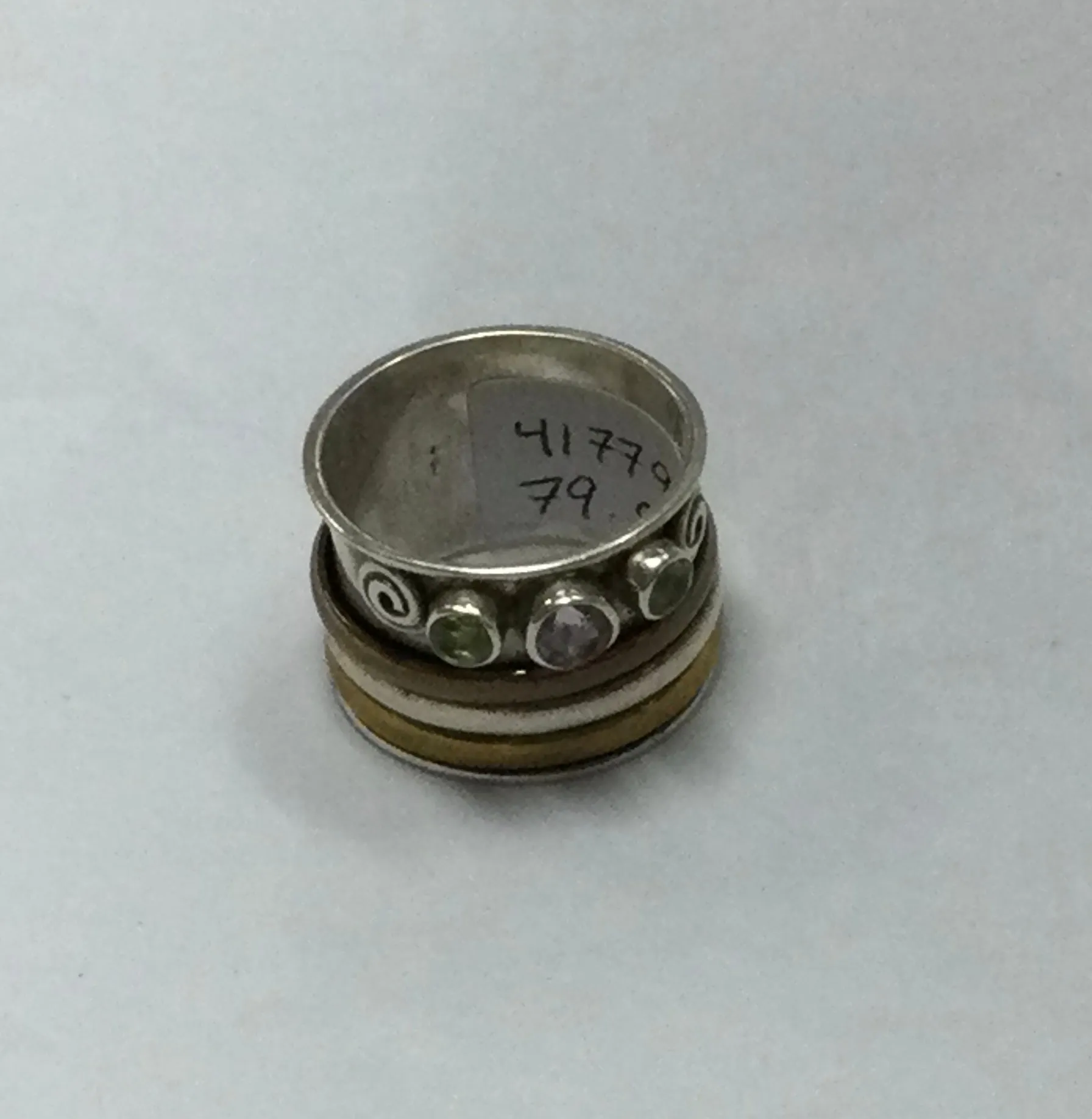 Meditation Ring, Size 6-7, Silver with Trimetal Rings, Crystals