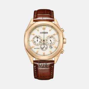 Men Eco-Drive White Dial Chronograph Leather Watch CA4593-15A